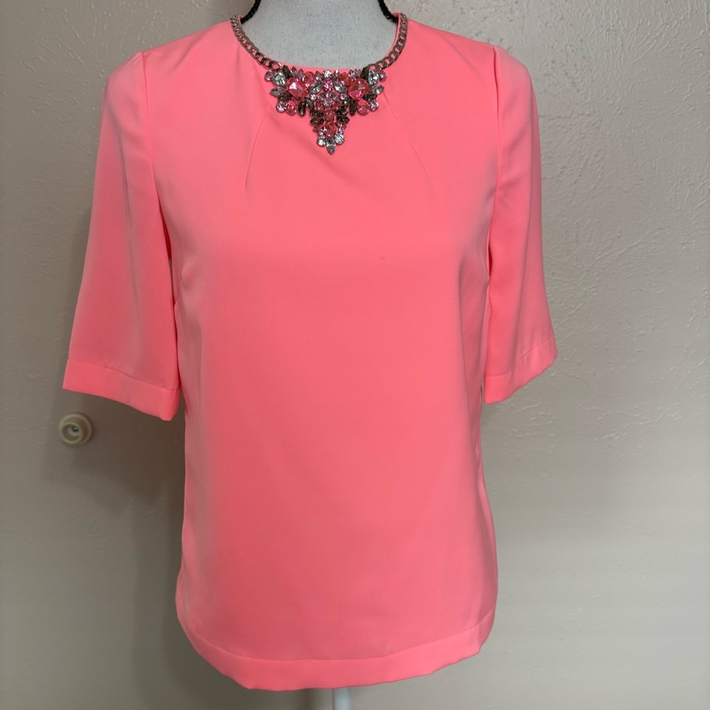 Ted Baker Meleni Bright Neon Pink Embellished Blouse Women’s Size 2